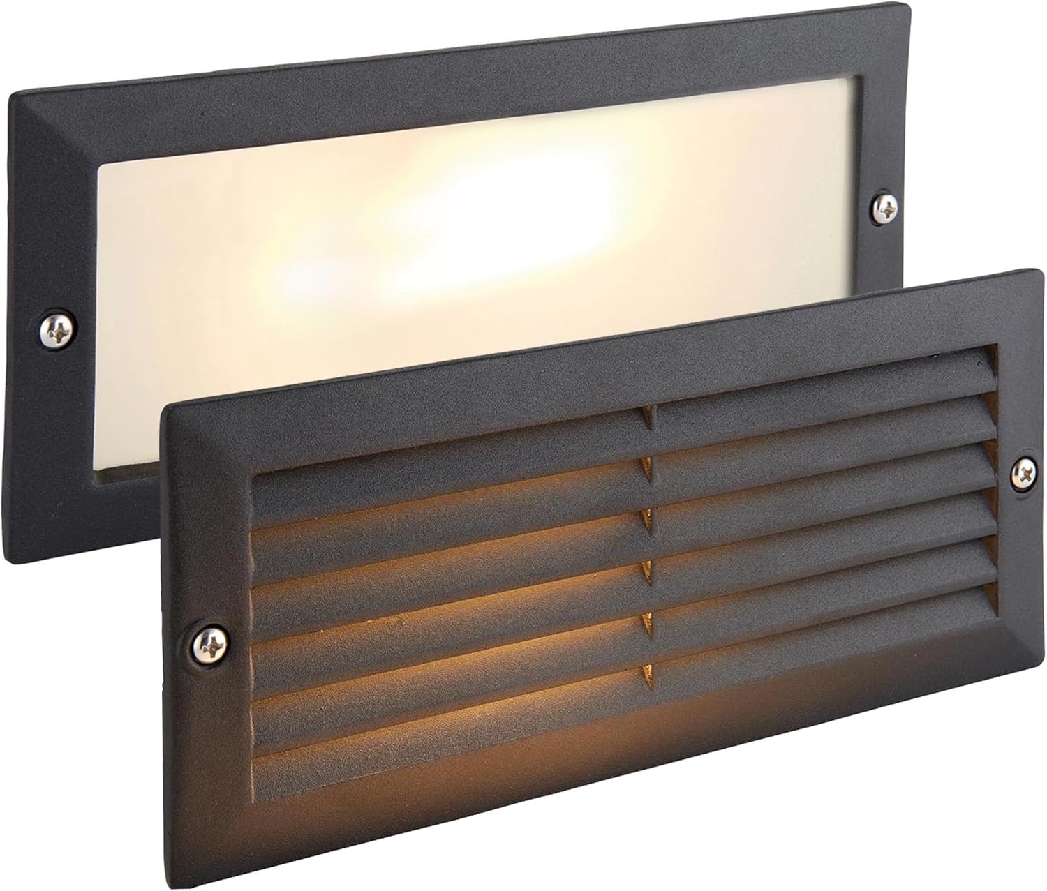 ECO Outdoor Black Aluminium & Frosted Glass Brick Light with Grille and Plain Front Panels - IP44 Rated Main image