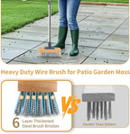 Wire Broom with 150cm Handle, Heavy Duty Wire Brush for Patio Garden Moss Algae Weed Removing, Hard Stiff Metal Brush Outdoor Floor Scruber for Cleaning Yard Roof Deck