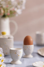 Daisy Set of 2 Egg Cups | Ceramic Egg Holders with Embossed Daisy Design | Dishwasher & Microwave Safe