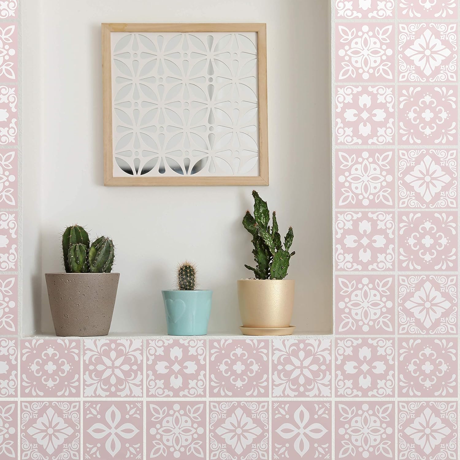 15cm 24 pcs Sevilla Light Pink Wall Tile Stickers Peel and Stick Backsplash Self-Adhesive Vinyl Home Decor DIY Living Room Splashbacks Spring Easter Decoration Tile Paint Stick on Tiles Ideas