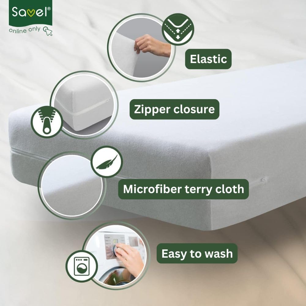 Mattress Encasement (135x190/200cm) Double Bed Size | Noiseless, Elastic and Adjustable Mattress Protector | White Secondary image