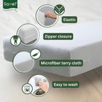 Mattress Encasement (135x190/200cm) Double Bed Size | Noiseless, Elastic and Adjustable Mattress Protector | White