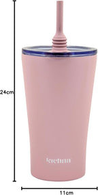 The Sipper Double Walled Stainless Steel Coffee, Water Tumbler 550ml | Wide Mouth, Flexible & Removable Straw with Splash & Leak Proof with Silicon Lid | Keeps Cold for 14Hrs | Blush Pink