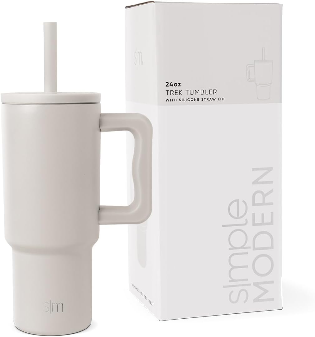 Kids 24 oz Tumbler with Handle and Silicone Straw Lid | Spill Proof and Leak Resistant | Reusable Stainless Steel Cup | Gift for Kids Boys Girls | Trek | 710ml | Almond Birch Main image