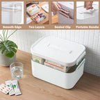 Medicine Storage Box,2-Layer Multi Grid First Aid Box,Lockable Medicine Box Medication Case,Portable Organiser Large Medical Storage Box For Home,School,Office,Outdoor (M)