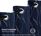 Eyelet Curtains, Blackout Curtains, Home Decoration Thermal Insulated Wave Line Foil Printed Material Curtains for Bedroom Windows, 46 x 54 Inch(Width x Length), Navy Blue, one pair