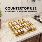Bamboo Spice Drawer Organizer with 24 Spice Jars, 378 White Minimalist Spice Labels, 3 Tier Seasoning Rack Tray Insert for Kitchen Drawers, 15" Wide x 15" Deep x 2.6" Tall