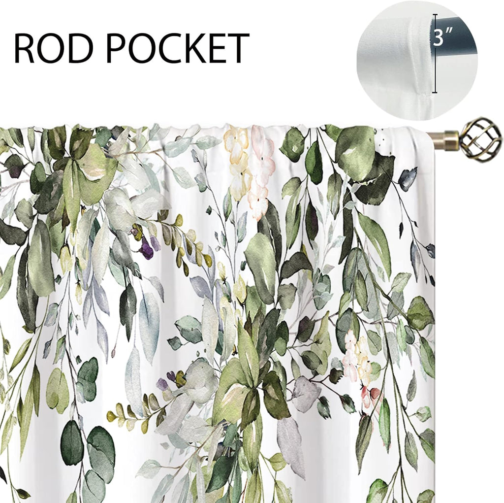 Eucalyptus Botanical Leaves Floral Kitchen Window Curtains Over Sink Boho Farmhouse Flower Leaf Small Window Treatment Sage Green Cafe Short Curtains for Bathroom Tier Drapes 27.5x39 inch