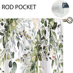 Eucalyptus Botanical Leaves Floral Kitchen Window Curtains Over Sink Boho Farmhouse Flower Leaf Small Window Treatment Sage Green Cafe Short Curtains for Bathroom Tier Drapes 27.5x39 inch