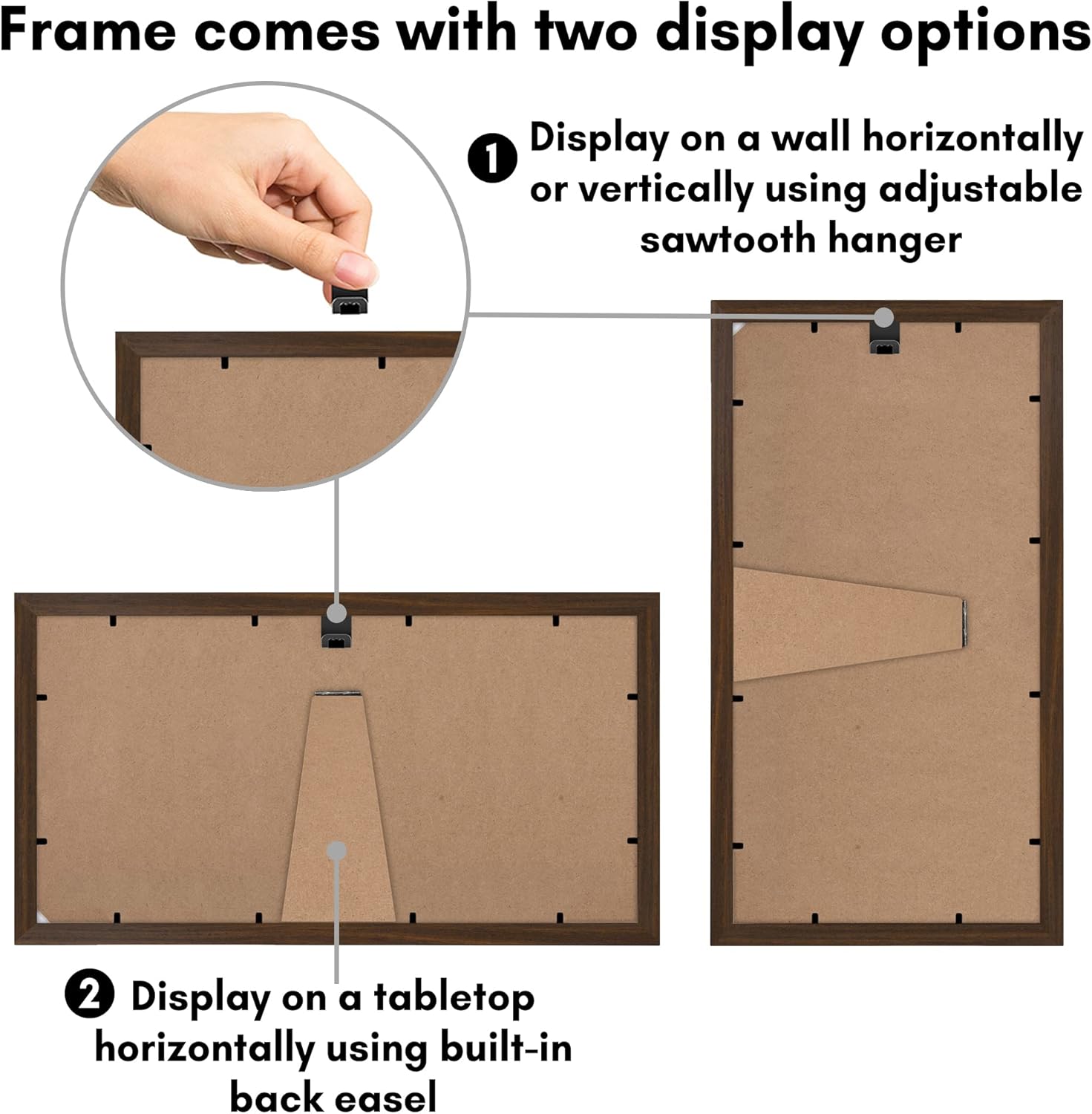 6x4 Collage Photo Frame with Shatter-Resistant Glass - Signature Collection - Fits Three 4x6 Photos or Use as One 8x16 Picture Frame for Tabletop and Wall - Walnut