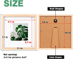 10x10 Photo Frame Natural Wood, Made of Solid Wood for Photos 6x6 with Mat or 10x10 without Mat, Tabletop and Wall Mounting Display