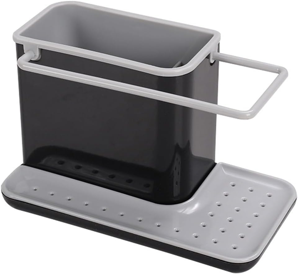 Sink Tidy Caddy Kitchen Sink Organizer with Removable Drip Tray, Non-Slip Grey & White