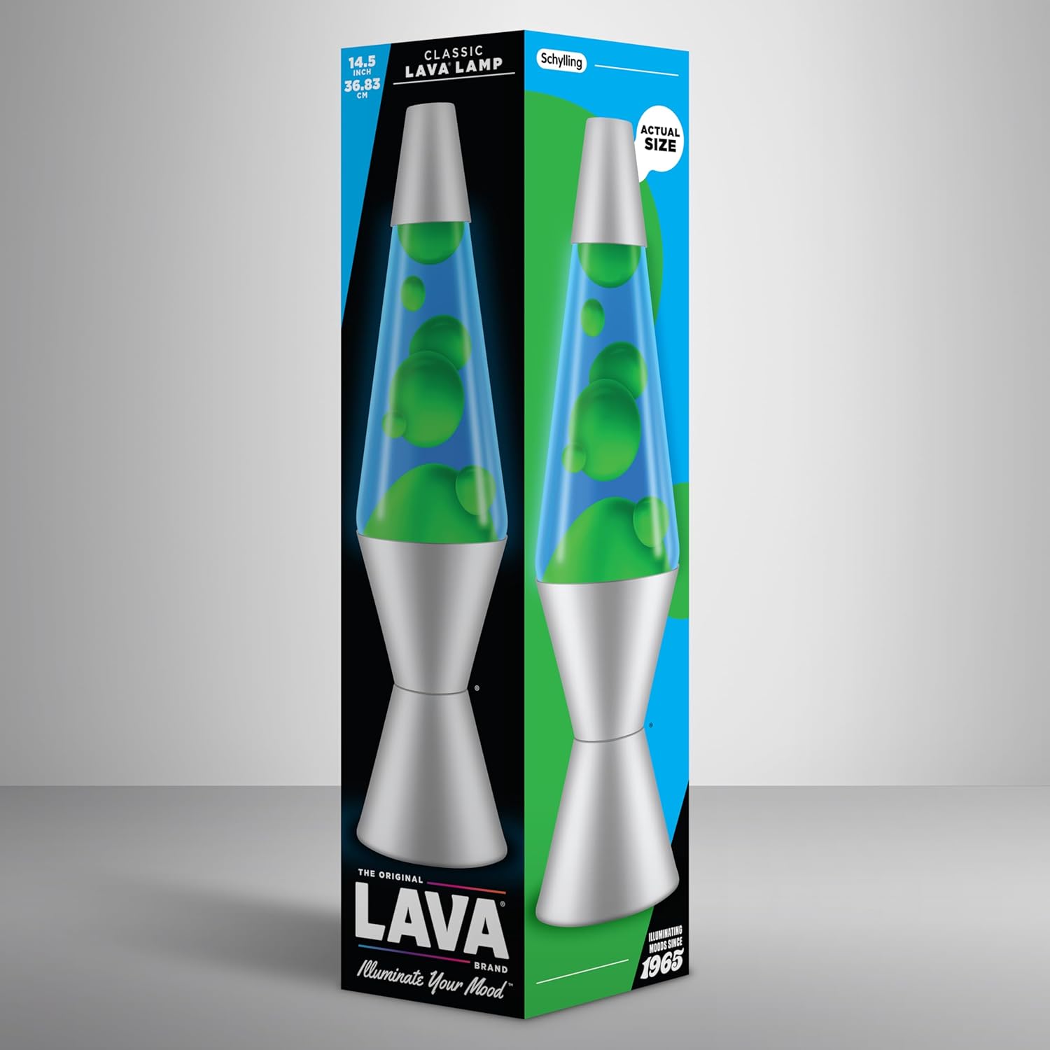 Lava Lamp 2124, Green Wax, Blue Liquid, Silver Base and Cap, Original 14.5 inch LAVA® Motion Lamp to Illuminate Your Mood