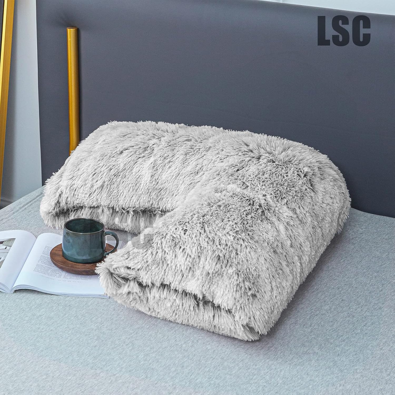 LSC Orthopedic V Pillow Soft & Fluffy Sherpa Teddy HUG & SNUG Fleece Pillows to Support Head, Neck and Back V-Shaped Nursing Pillow with Non-Allergenic Pillowcase (LIGHT GREY, 70 X 35 CM)