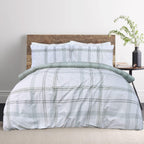 Waffle Green Check Reversible Duvet Cover Quilt Pillow Cases Bedding Set Soft Easy Care- Double (200cm x 200cm