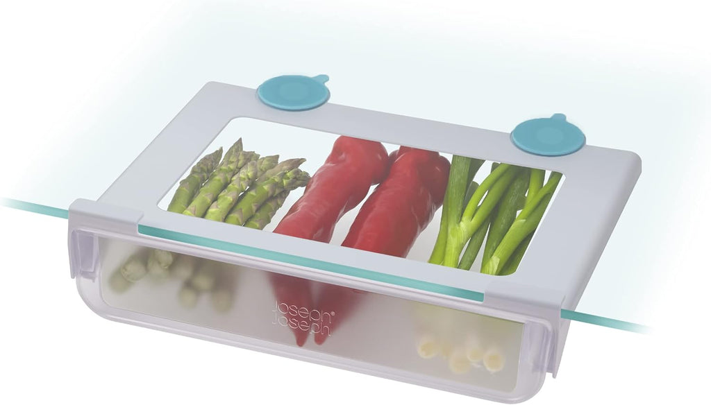 FridgeStore - Space Saving Under-shelf Storage Drawer Organiser, BPA free, Transparant/Turquoise, 31.3 cm