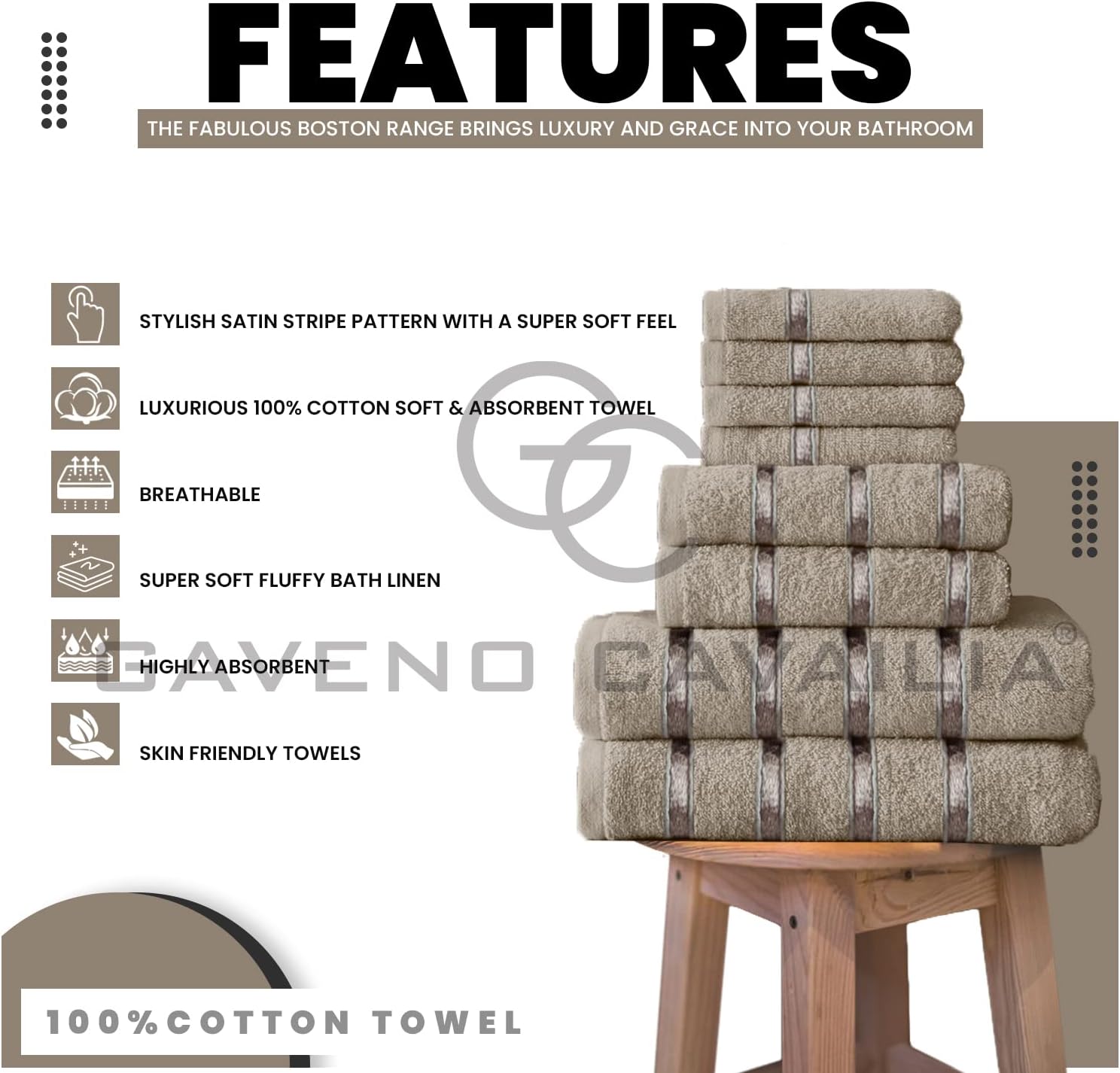 Gaveno Cavailia Luxurious 8 Pack Boston Towel Bale Set ( 4 Face, 2 Hand and 2 Bath), Cotton, Silver
