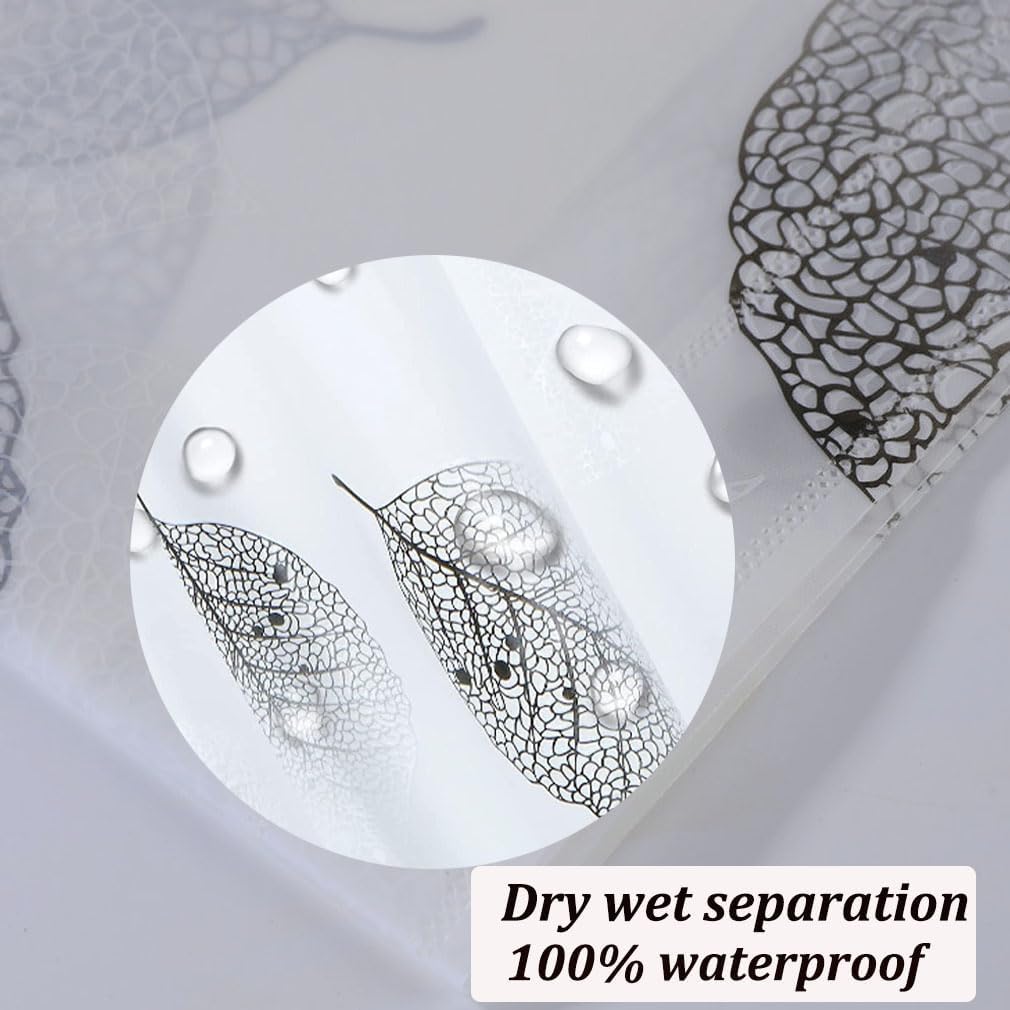Shower Curtain for Bathroom, 100% PEVA Waterproof Anti-Mould Proof Resistant | Quick-Drying | Washable Bathroom Curtain | Includes 12 Pcs Curtain Hooks | 180 x 180 cm (71 x 71 Inch) | Foliage