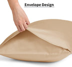 Khaki Cotton Pillow Cases 2 Pack, 600 Thread Count Soft Pillowcases Breathable,Satin Weave Long Staple Cotton Pillow Case Hotel Quality Hypoallergenic with Envelope Closure,50 X 75 CM