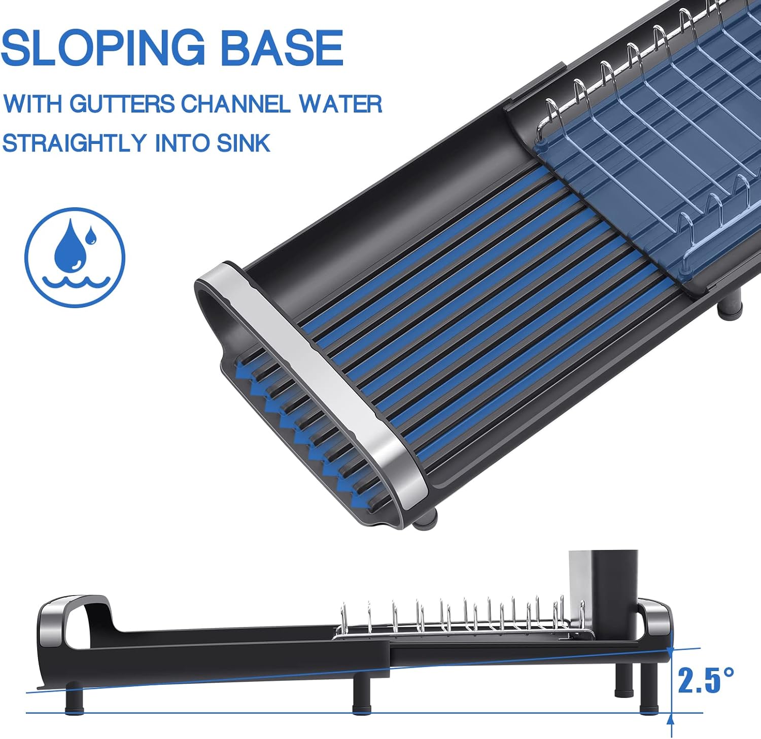 Small Dish Drainer, Expandable Dish Drainer Rack, Dish Rack With Removable Cutlery Holder, Anti Rust Small Sink Drainer, Expandable Draining Board Rack For Kitchen Counter, Black