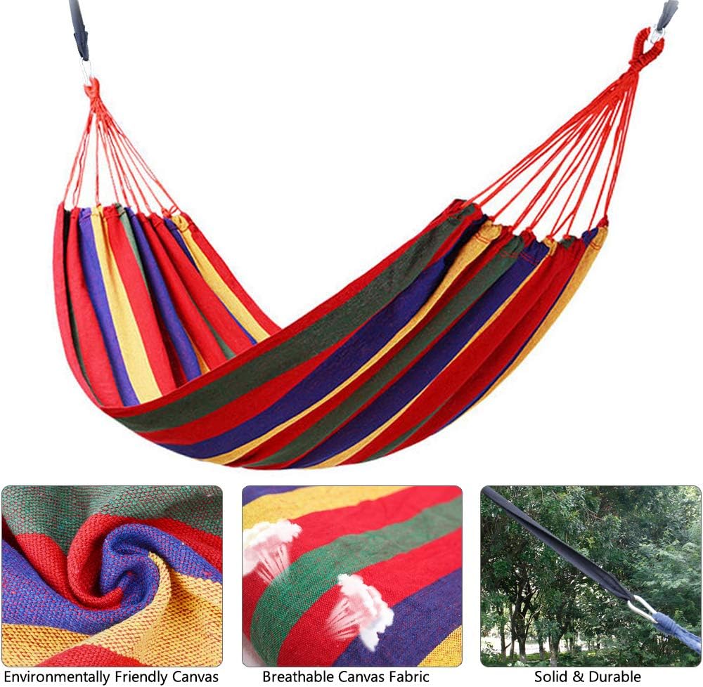 Hammock Garden Camping Swing Portable 2 Person Outdoor 190 x 150 cm Beach Travel sleeping Canvas 150kg Load Capacity (Red)