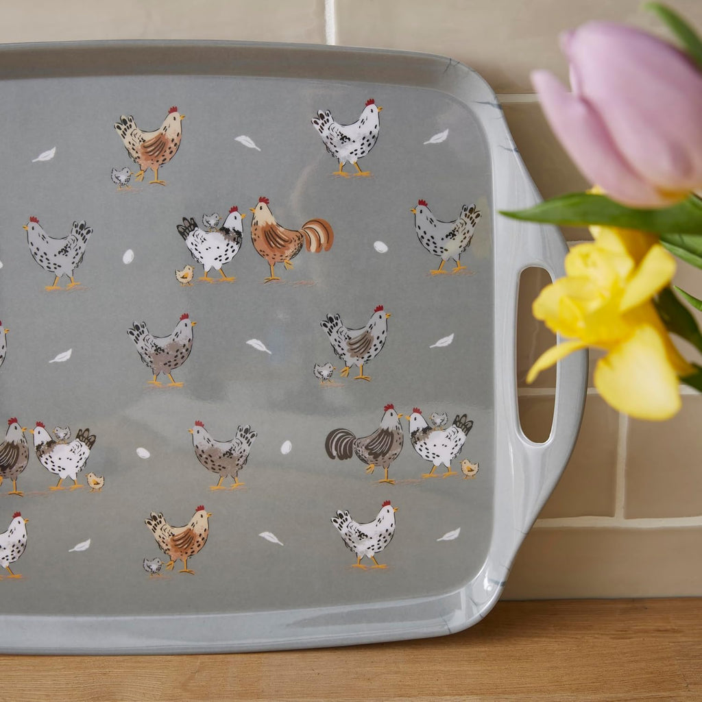 Hen House Lane Large Tray | British Designed Farmhouse Kitchen Tray | Durable Melamine & Plastic Blend | Rustic Countryside Design | Easy to Clean