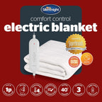 Comfort Control Electric Blanket Single Bed - Heated Underblanket with 4 Heat Settings - Fast Heat Up - Overheat Protection and Easy Fit Straps - Machine Washable - Single - 135x72cm