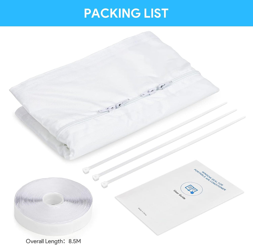 AC Window Seal Unit for Portable Air Conditioner and Tumble Dryer, Hot Air Stop Kit for All Mobile Air Conditioning, Air Exchange Guards with Zip and Strong Hook&Loop Fastener(300cm/118in)