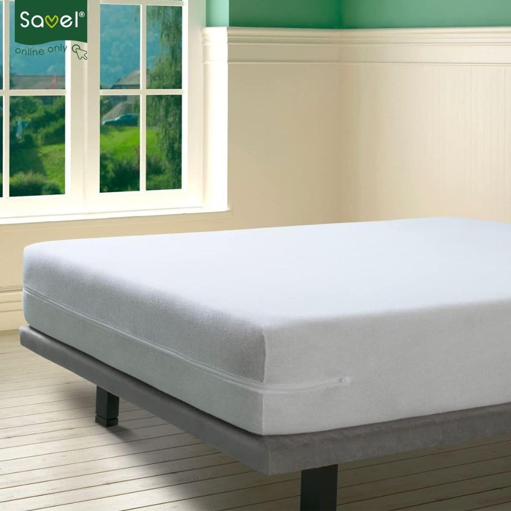 Mattress Encasement (135x190/200cm) Double Bed Size | Noiseless, Elastic and Adjustable Mattress Protector | White