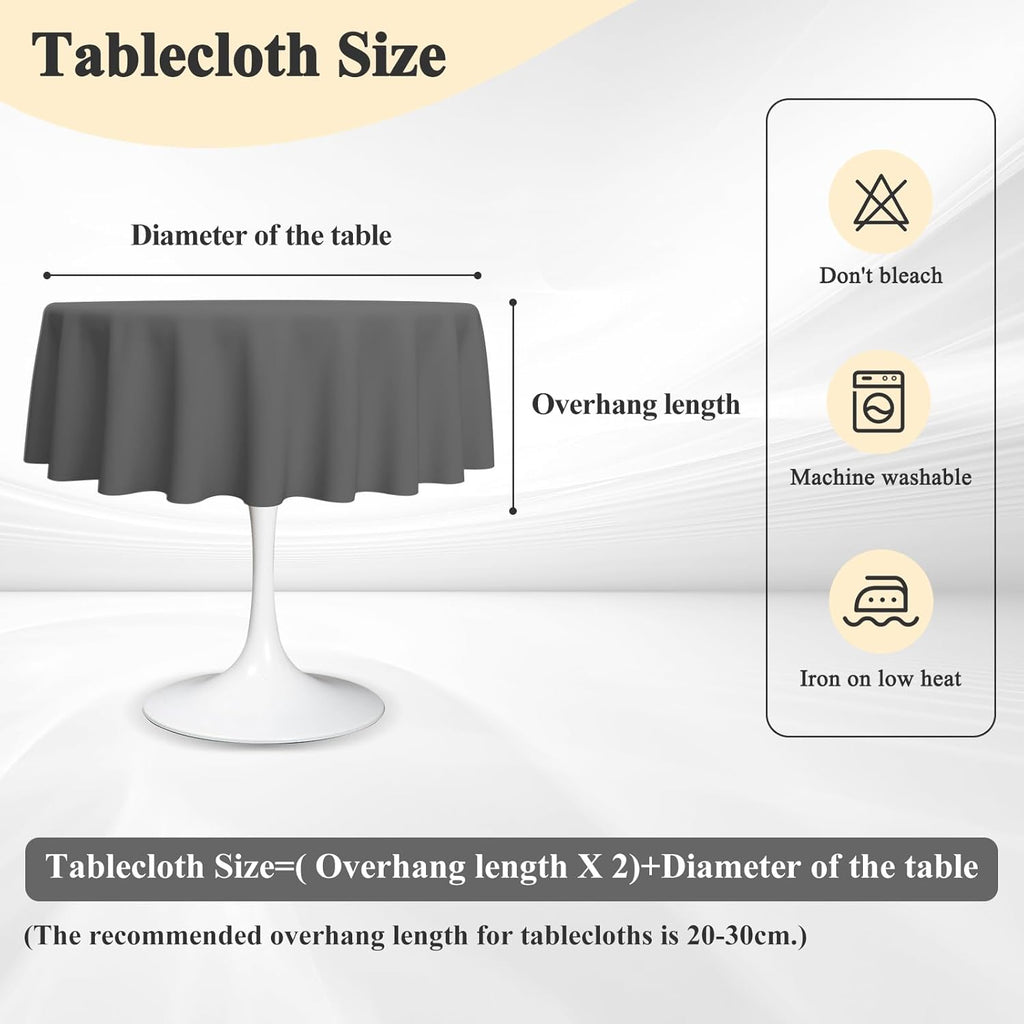 AooHome Tablecloth Round Φ120cm Grey, Wipe Clean Tablecloths Washable Polyester Faux Linen Tablecloth Water-repellent with Lotus-effect, Durable Scratch Resistant for Dining room, Balcony, Garden