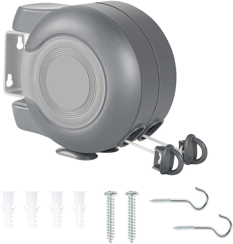 Retractable Washing Line 30m Outdoor, Heavy Duty Wall Mounted Double Washing Lines Extendable Clothes Line Laundry Drying Line for Drying Space, Grey Main image