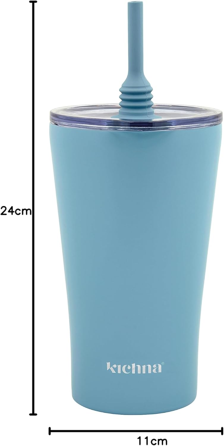 The Sipper Stainless Steel Insulated Tumbler with Straw and Lid Double Walled BPA Free Splash Proof Travel Cup for Cold Drinks 550ml - Powder Blue