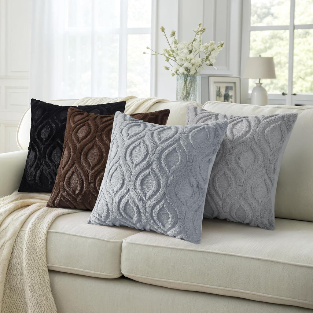 decorUhome Set of 2 Faux Fur Cushion Covers 30x50 cm, Decorative Soft Plush Fluffy Velvet Cushion Cover 12X20 Inch, Rectangle Boho Neutral Pillow Case for Sofa, Grey