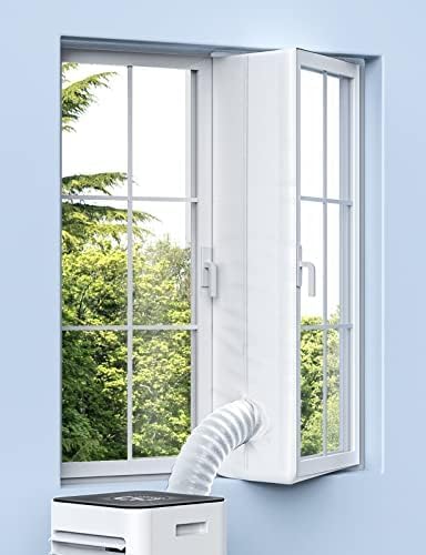 Air Conditioner Window Kit, Portable Anti-Mosquito Waterproof Wind Resistant No Drilling Window Kit with Zip and Adhesive Fastener for Tumble Dryer and Hot Air Stop, 400cm/158 Inch Main image