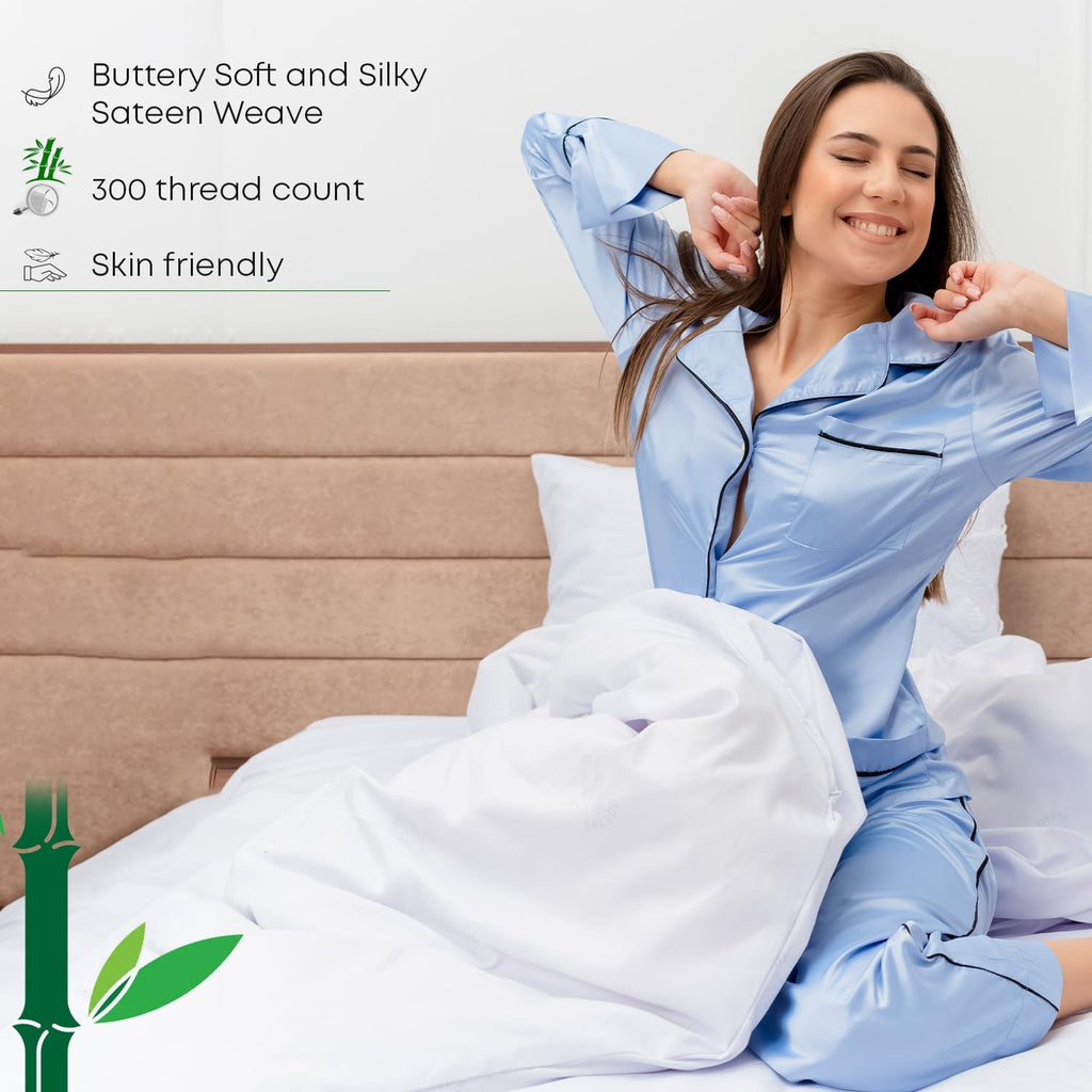 Double Fitted Sheet 140x190 cm, 100% Organic Bamboo Silk Bed Sheet for Double Size Bed, Up to 40 cm Deep Pocket Bottom Sheet, Soft, Cooling Hypoallergenic Bedding (Bahamas Blue)
