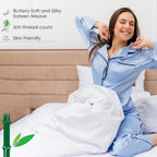 Double Fitted Sheet 140x190 cm, 100% Organic Bamboo Silk Bed Sheet for Double Size Bed, Up to 40 cm Deep Pocket Bottom Sheet, Soft, Cooling Hypoallergenic Bedding (Bahamas Blue)