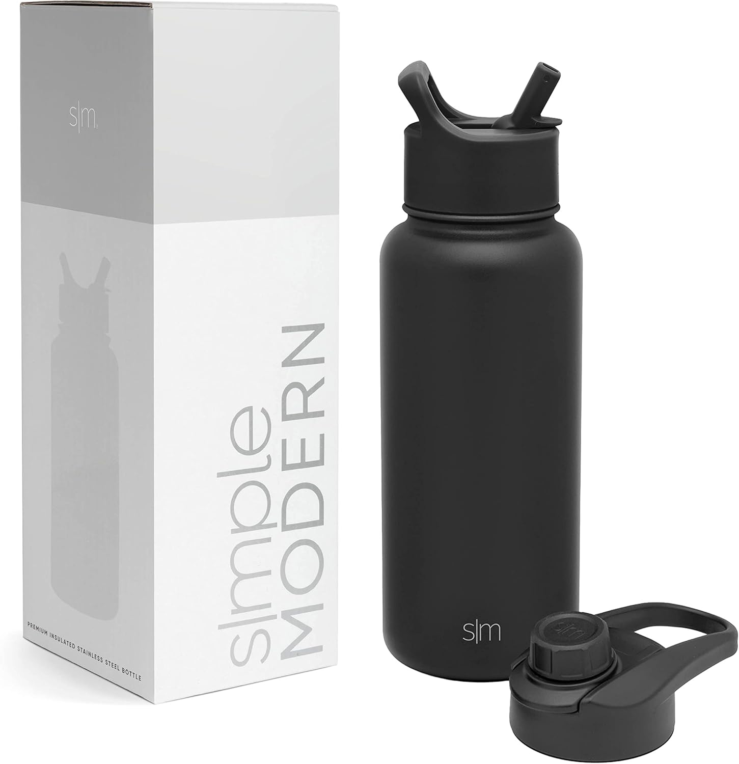 Simple Modern Water Bottle with Straw and Chug Lid | Insulated Stainless Steel Bottle for Sports Gym | Summit Collection | 950ml | Midnight Black Main image