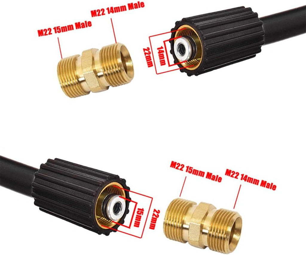 Sarini High Pressure Cleaner Adapter Brass Hose Connector Adapter M22 15mm Male to M22 14mm Male