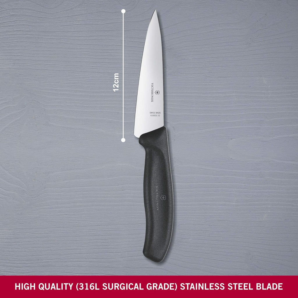 Swiss Classic, Carving Knife, Extra Sharp Blade, Straight Edge, 12 cm, Stainless Steel, Black