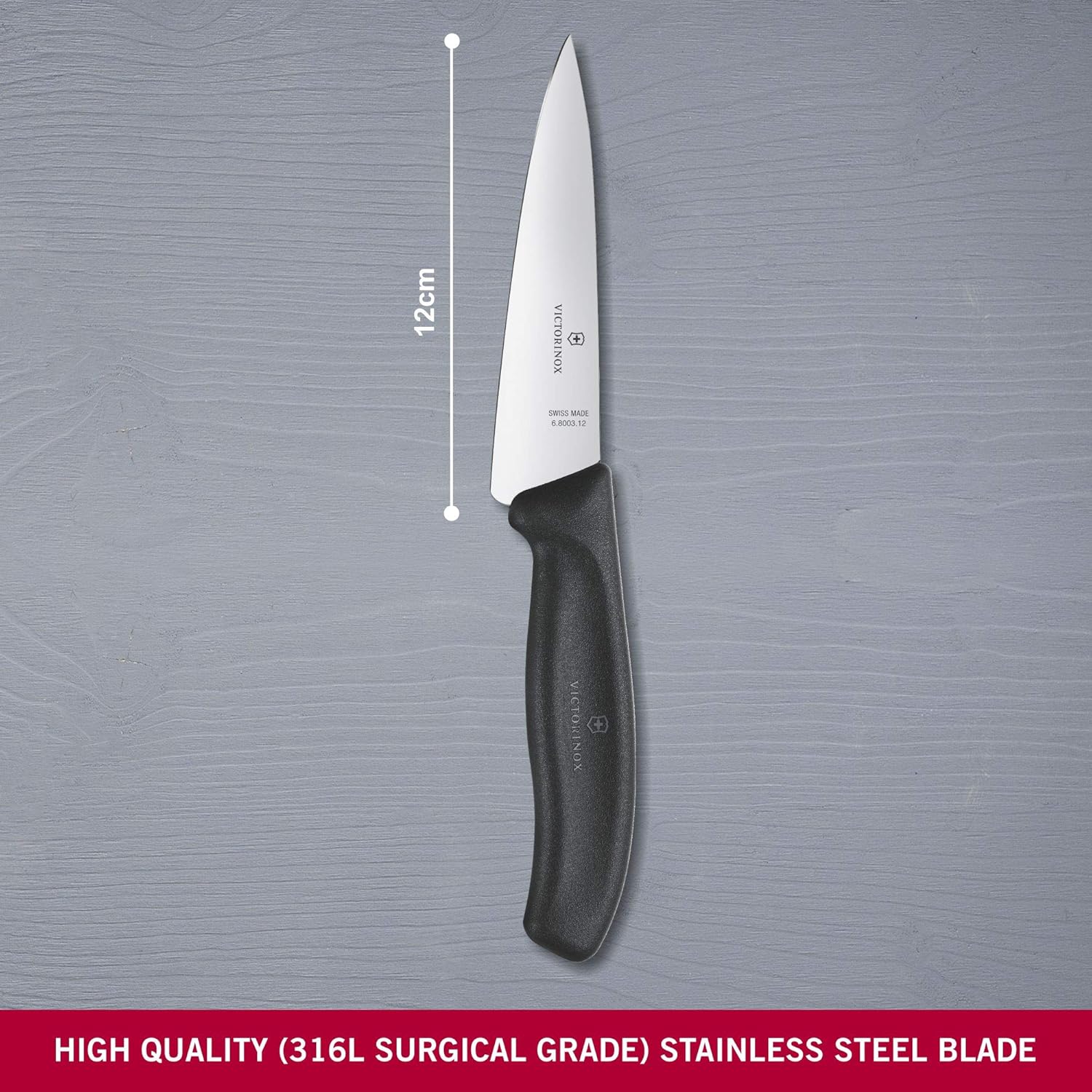 Swiss Classic, Carving Knife, Extra Sharp Blade, Straight Edge, 12 cm, Stainless Steel, Black