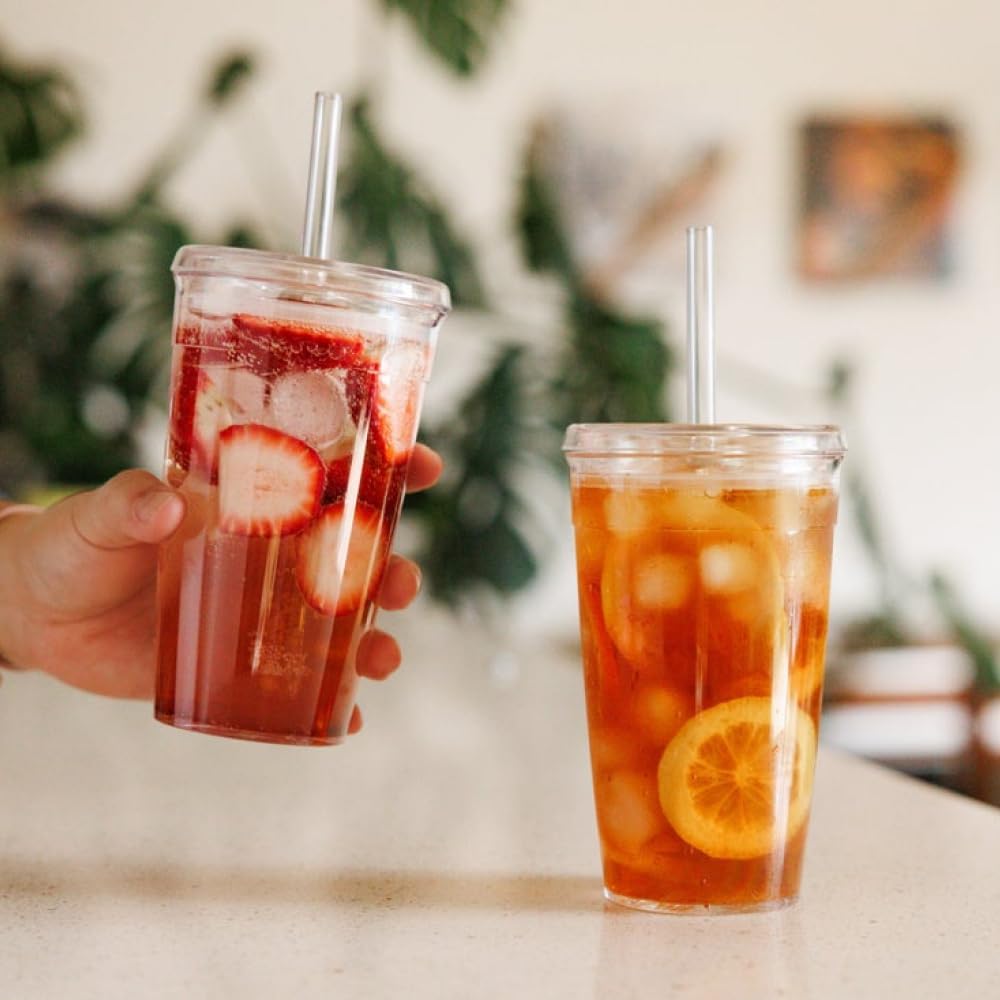 Cold Cup - Clear Plastic, Reusable Ice Coffee Cup with Lid and Straw - Large 16oz (454ml)