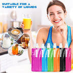 Foldable Sports Bottle, 6pcs Foldable Water Bottle 500mL, Reusable BPA Free Collapsible Water Bottle, Flexible Drink Pouches Bags with Clip for Outdoor Sports, Travel, Biking, Hiking
