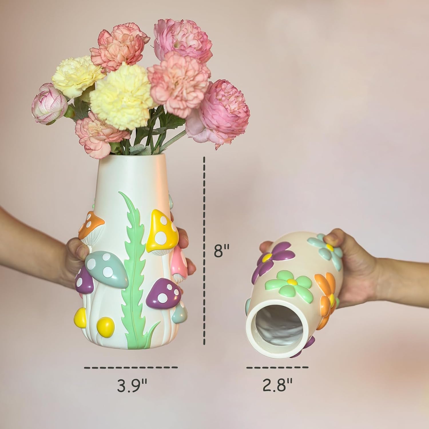 GUGUGO Vase for Decor - Colorful Mushrooms, Rainbow Funky Mushroom Design - 8" Tall, Perfect for Dinner Table or Living Room Secondary image