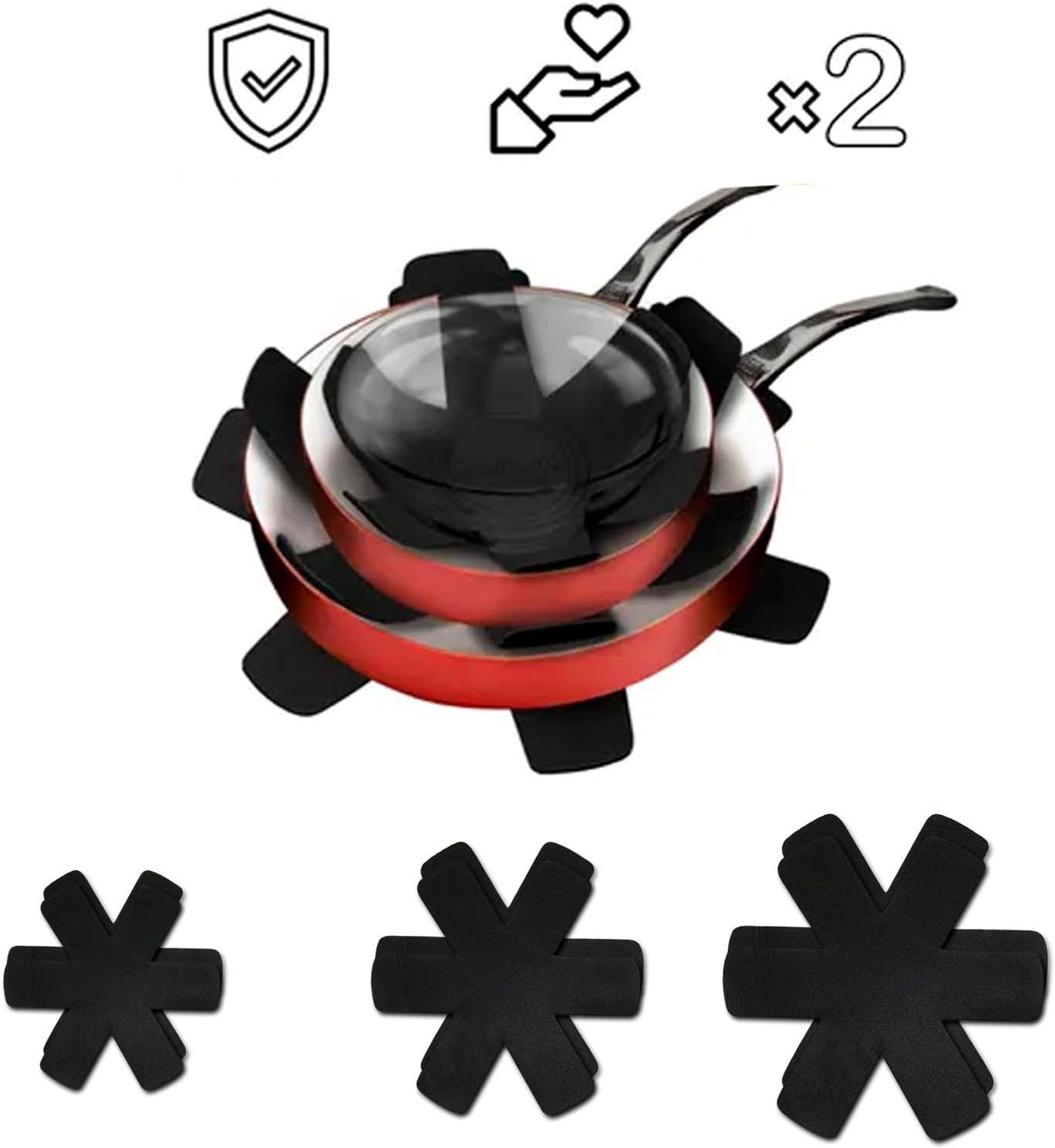 6 Piece Pot Pan Protectors for Stacking, Larger Thicker Saucepan Protectors of 3 Sizes, Adjustable Felt Thermal Insulation Mat, Anti-Skid Reusable Kitchen Accessories