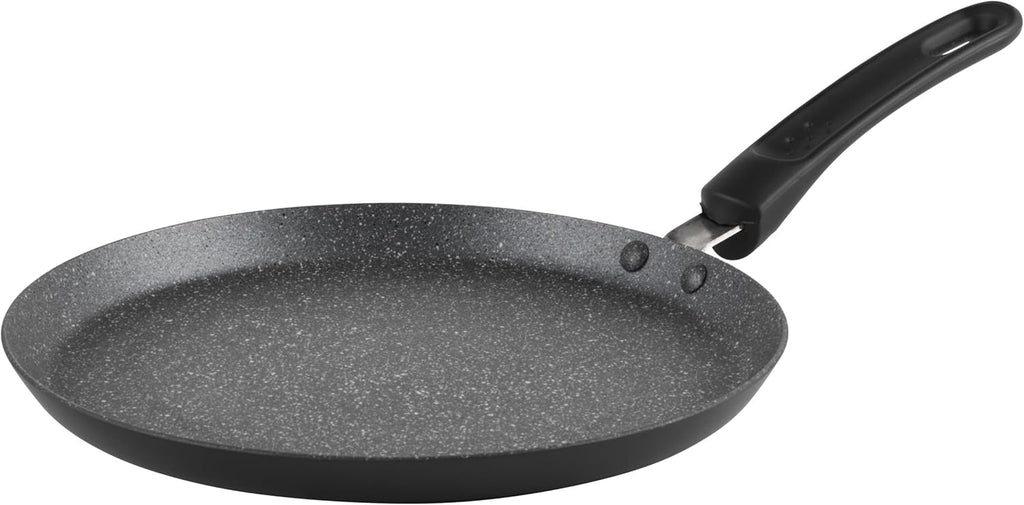 Metallic Marble Pancake Pan - 25cm Crepe Frying Pan, 9.8" Non-Stick Flat Skillet Griddle, Suitable for Induction Hobs, Soft Grip Handle, Durable Forged Aluminium, Easy Clean