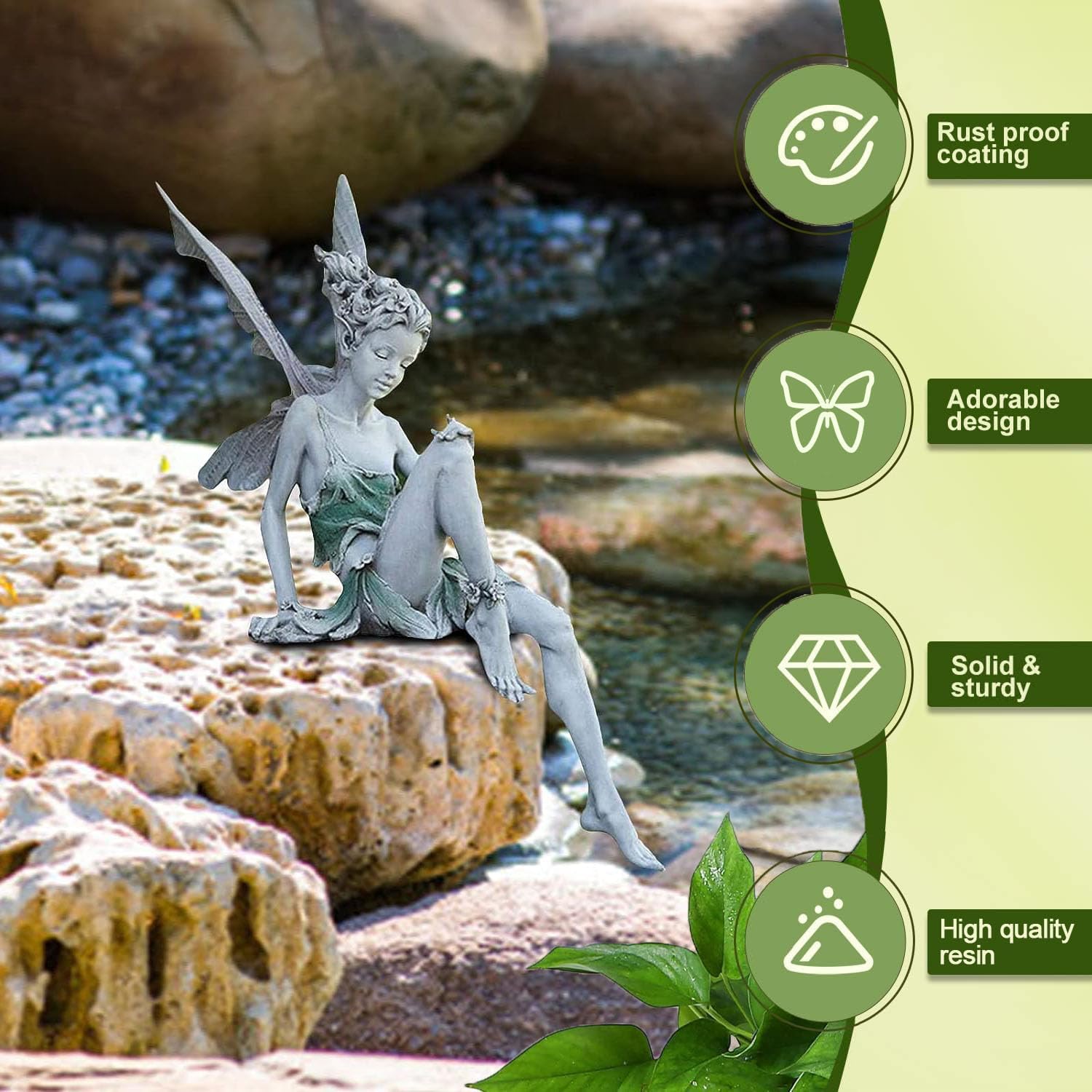 22cm Resin Sitting Fairy Statue With Wings - Garden Ornament, Miniature Sculpture for Outdoor, Patio