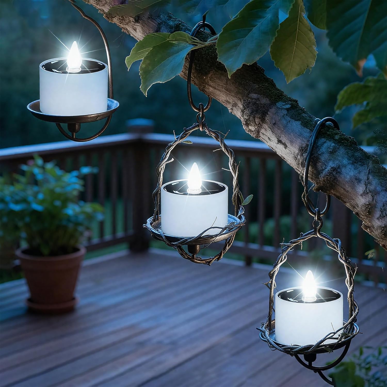 6 Pack Cool White Solar Powered Flameless Tealights, Rechargeable Outdoor Waterproof LED Flickering Electric Solar Tea Light Candles Flicker Fake LED Votive Candle Bulk for Outside Decorations