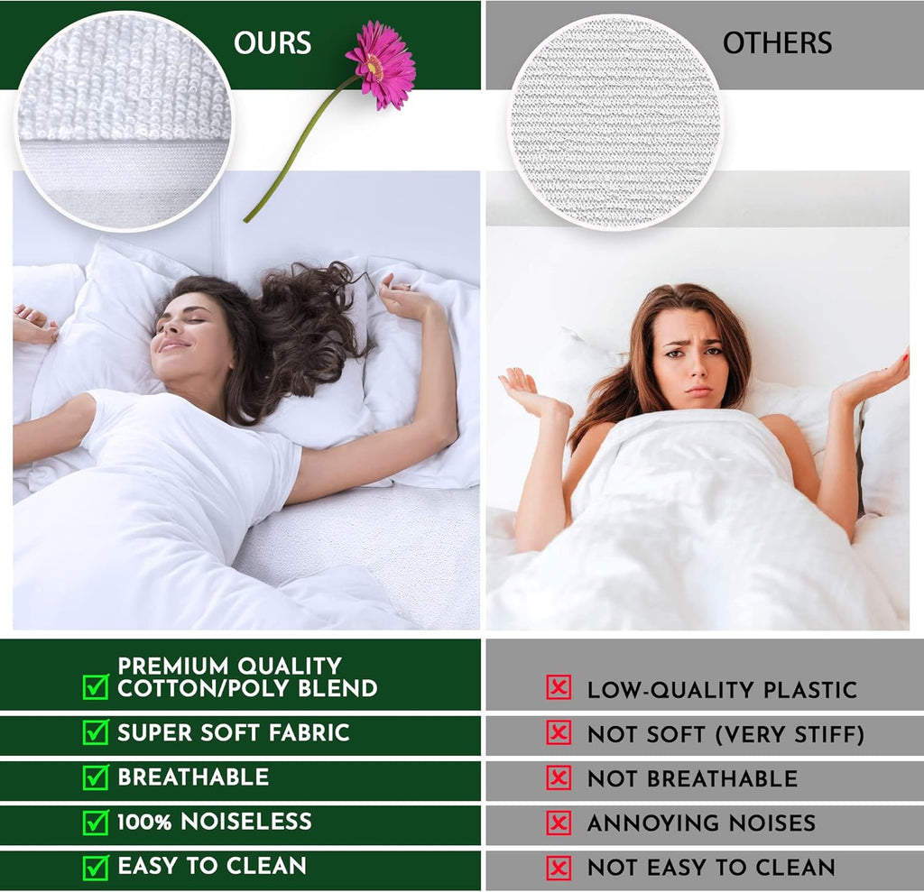 100% Waterproof Mattress Protector Double-30cm Extra Deep Stretch Skirt Non-Noisy Terry Top Fitted Mattress Protector Double Bed Cover(137x190cm)