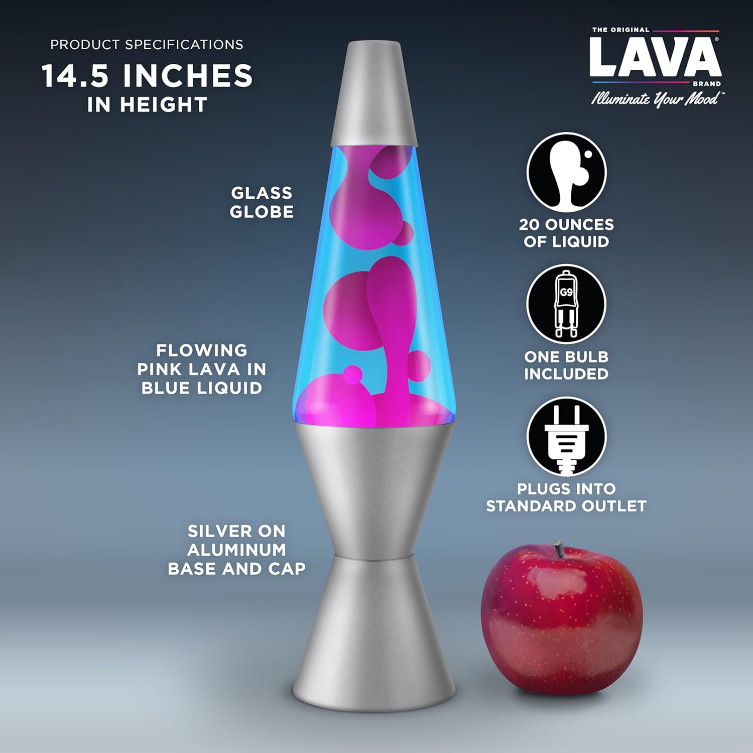 Lamp - 14.5"- The Original Motion Lamp - Pink and Blue Liquid with Silver Base - Item #2102