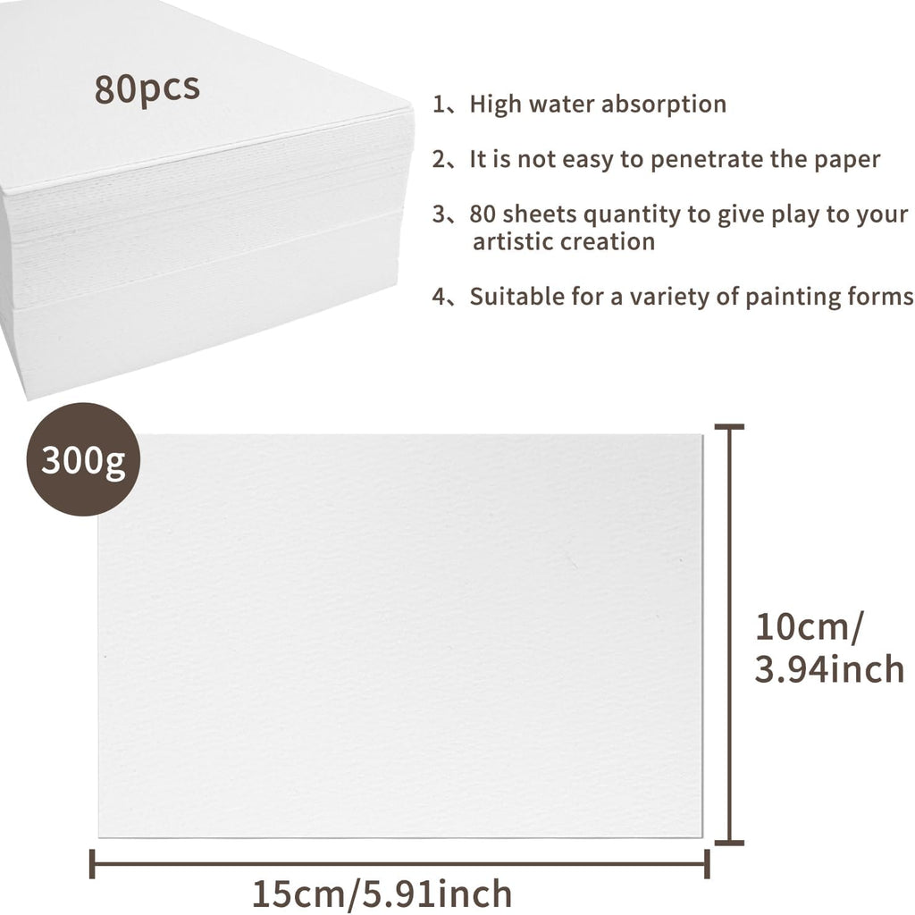 80 Sheets Watercolour Paper Bulk, 140 lb/300 GSM Cotton Cold Press Water Colour Paper for Students Adults Artists Drawing Painting Supplies Postcards, White, 5" x 7"